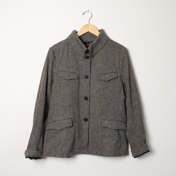 rag & bone Jackets & Blazers - Rag & Bone Wool Blend Grey Brown Tweed Military Blazer Jacket Size 10